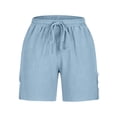 thumbnail image 6 of YHAJDS Womens Lightweight Shorts Linen Lace Patchwork High Waist Drawstring 7 Inches, 6 of 6