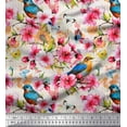 thumbnail image 1 of Soimoi White Cotton Cambric Fabric Stripe,American Robin & Pink Floral Printed Fabric 1 Yard 56 Inch Wide, 1 of 1