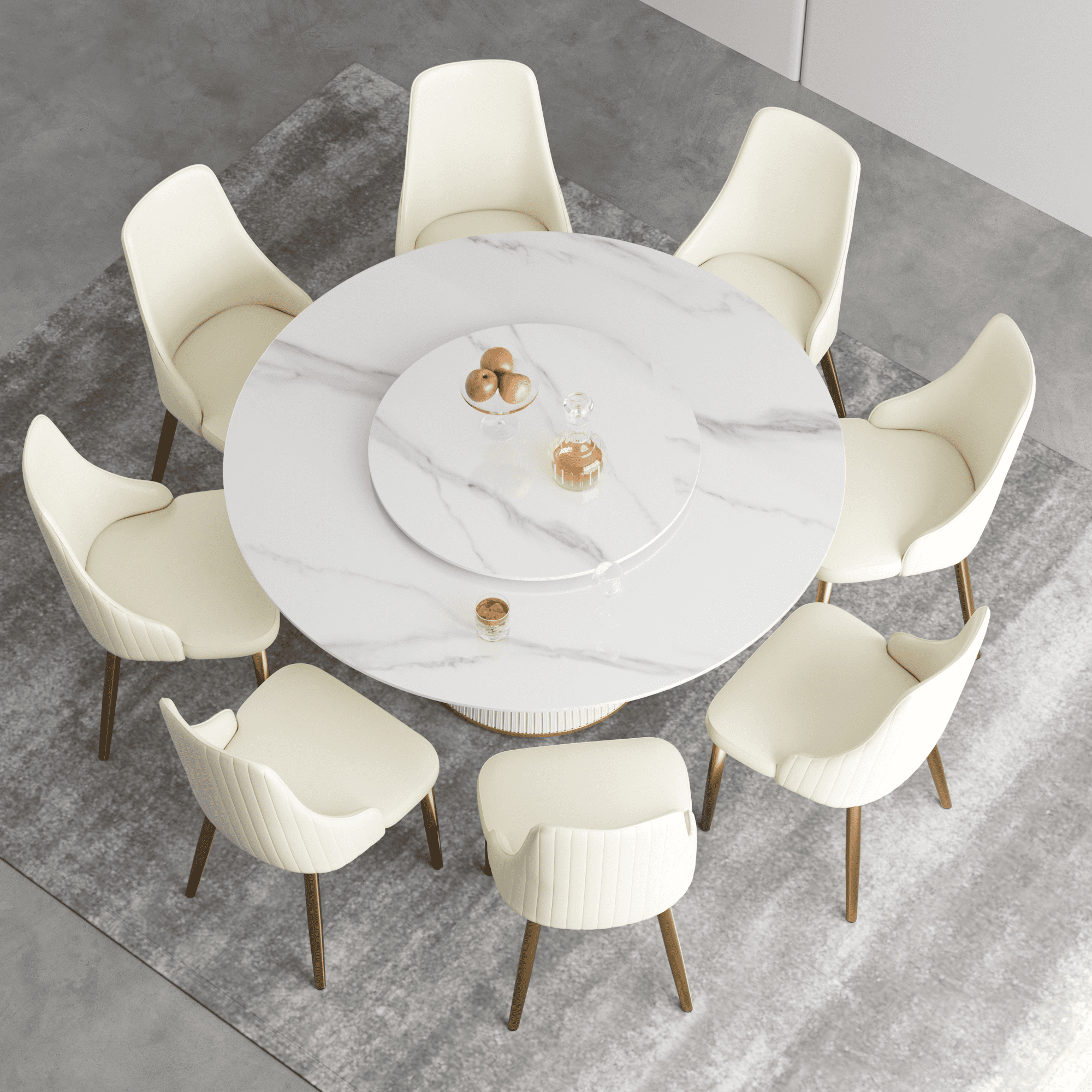 LovingAHome 59" White Marble Sintered Stone Round Dining Table with White Slate Turntable,Only Table