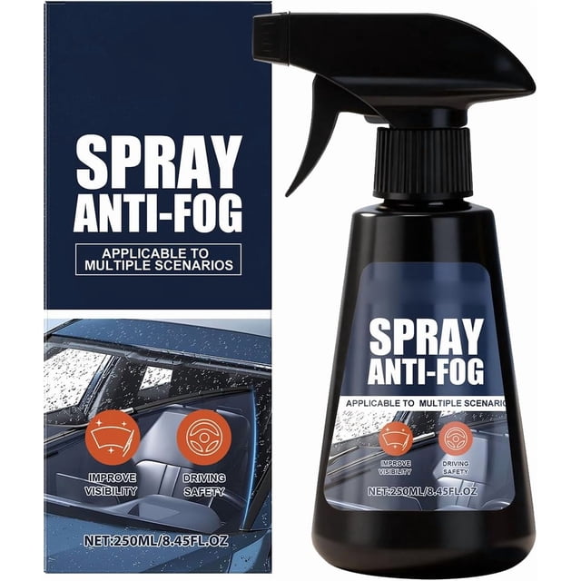 Anti Fog Windshield Cleaner, 250ml Car Window Cleaner, Glass Anti Fog Spray for Car Windshield, Glass Coating for Windshield, Glasses, Mirrors, Improves Clarity and Visibility