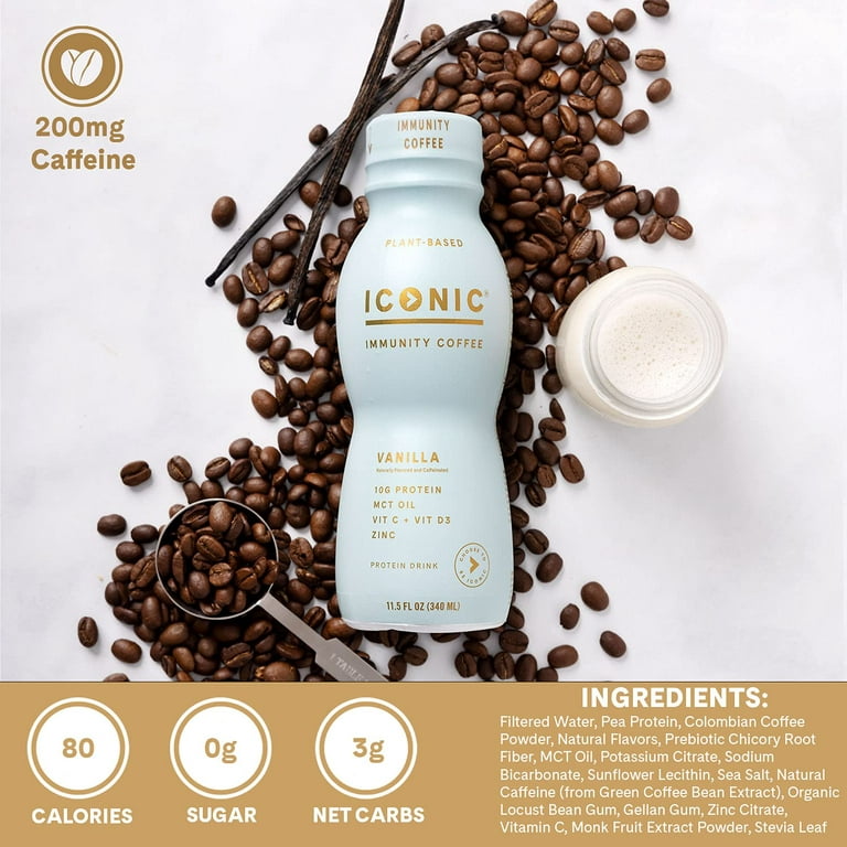 Iconic Protein Coffee, Sample Pack - Keto Coffee Alternative with Vitamin  D3, Vitamin C, Zinc, MCT Oil (1g), Pea Protein (10g) - 200mg Caffeine -  Sugar Free, Gluten Free, Dairy Free - 3 Pack