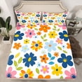 thumbnail image 2 of Feelyou Cartoon Blue Flower Full Size Sheets for Teen, Rustic Leaf Botanical Bed Sheets, Kawaii Floral Theme Sheet Sets, Microfiber Bedroom Decor, 4pcs, 2 of 7