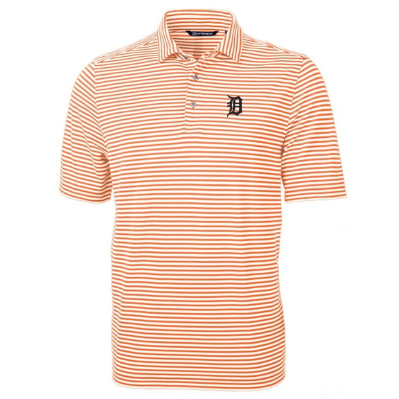 Men's Cutter & Buck Orange Detroit Tigers Virtue Eco Pique Stripe Recycled Polo