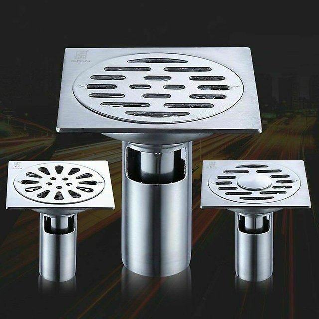Colador de desagüe de suelo de ducha de acero inoxidable 304, cuarto de rejilla de residuos de baño cuadrado LingWen 8390611020866