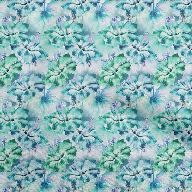 oneOone Tissu en Coton Cambric Vert Sarcelle Matériel de Robe Florale Tissu Imprimé Tissu au Mètre 56 Pouces de Large-B2
