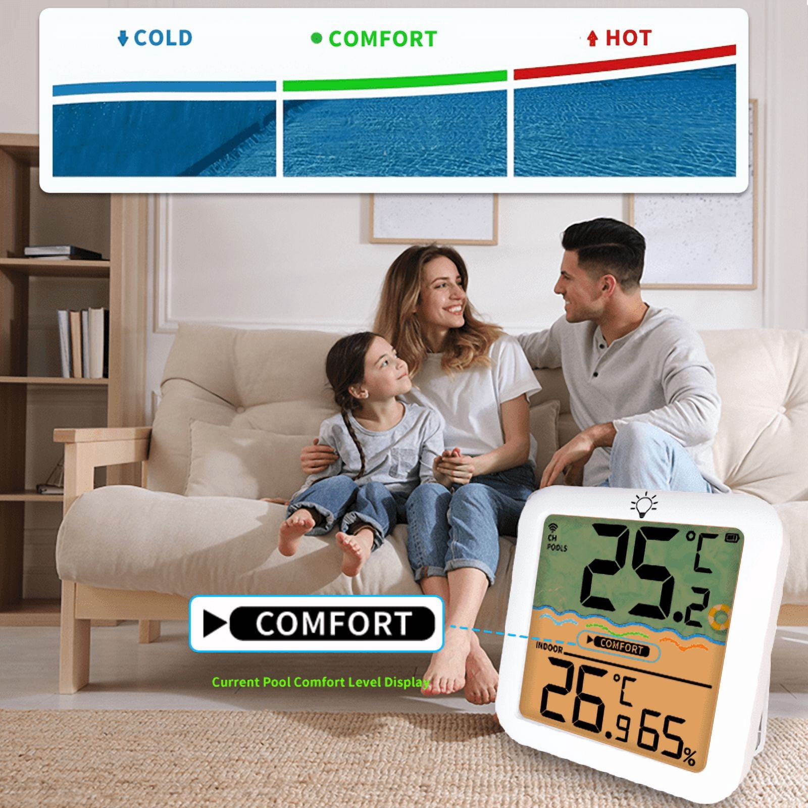 Wireless Pool Thermometer with Receiver, Floating Digital Water Thermometer for Swimming Pool, Hot Tub & Spa, Accurate Temperature Sensor, Indoor Outdoor