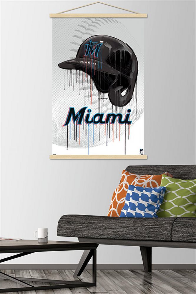 MLB Miami Marlins - Drip Helmet 22 Wall Poster with Magnetic Frame, 22.375" x 34"