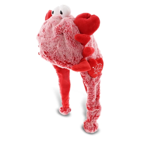 DolliBu I LOVE YOU Super Soft Plush Red Crab Hat - Stuffed Animal with Red Heart For Valentine, Anniversary, Romantic Date, Costume Ocean Life Plush Hat Gift For Boyfriend or Girlfriend - 18"