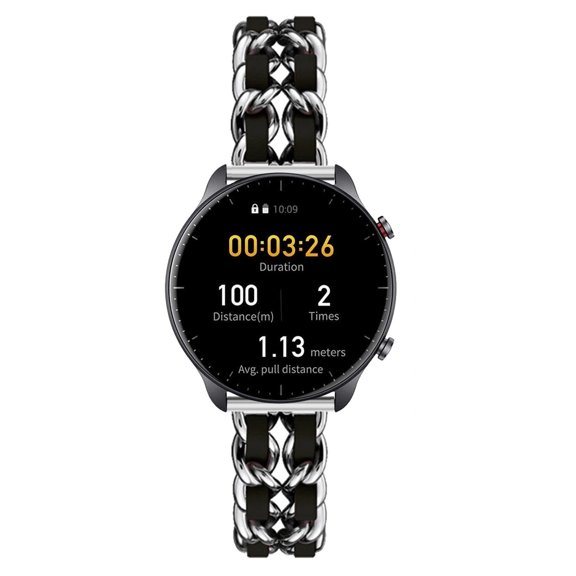 Leather Metal Band Compatible With Amazfit GTR 2/GTR 2e/GTR 47mm Band, Stainless Steel Metal Cowboy Chain Style Replacement for Band Amazfit GTR 2/GTR 2e/GTR 47mm