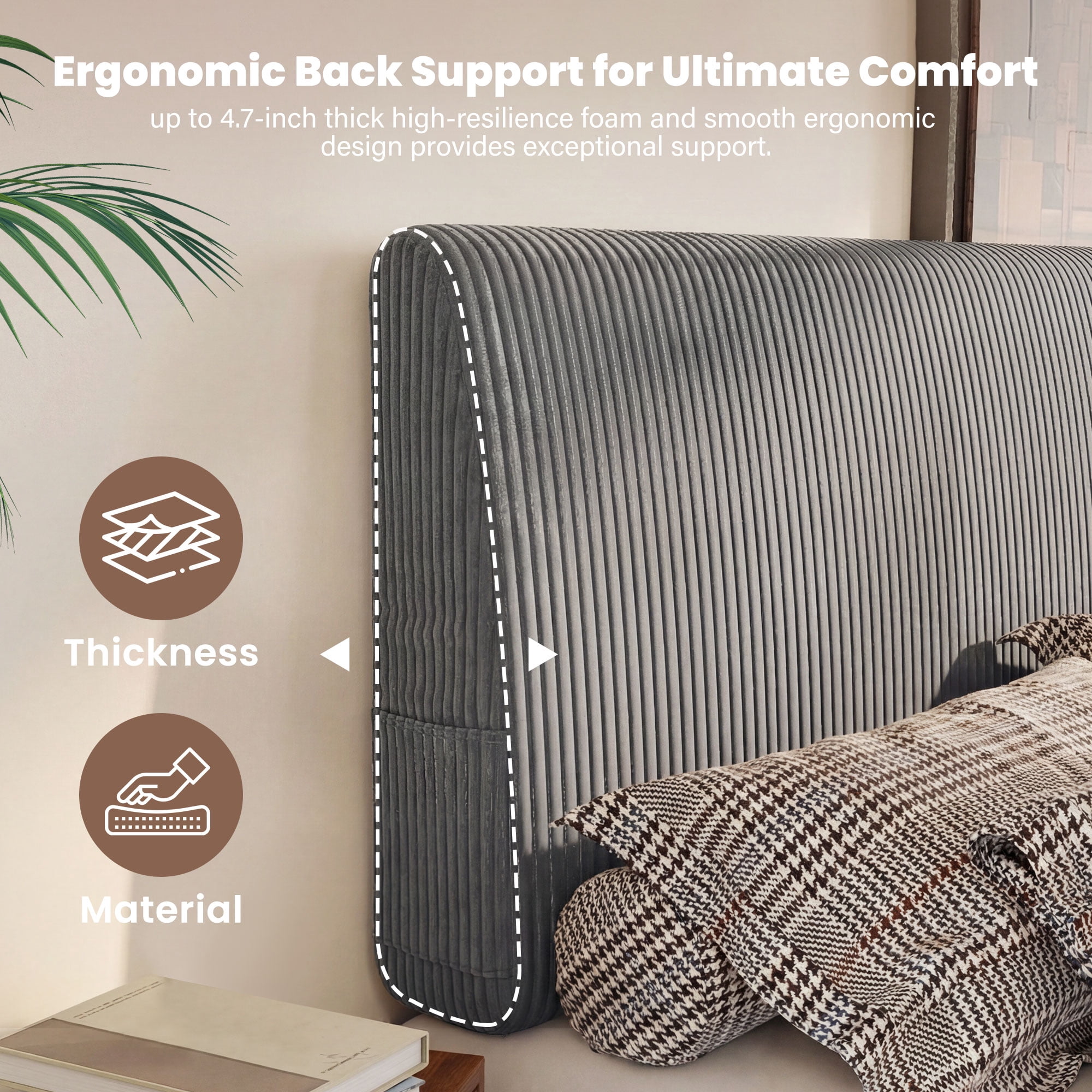 JONPONY Simple Upholstered Headboard for Queen Size Bed, Height Adjustable and Ergonomic Headboard,Easy Assemble, Sturdy and Durable,Grey