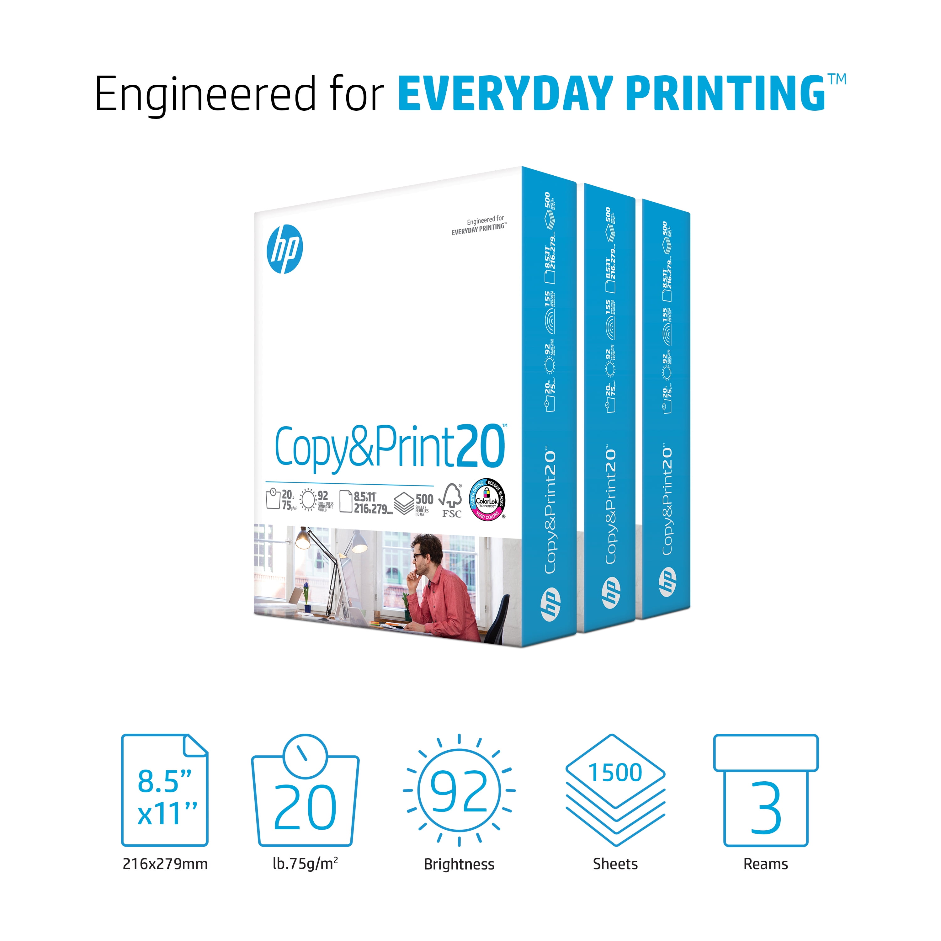 HP Premium Printer Paper, 20lb Copier Office Presentation