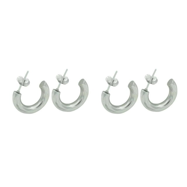 Youkk 1/2/3 Women Earrings Exquisite Simple Style Stainless Steel Ear Hoops Silver 2PCS