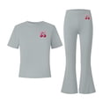 thumbnail image 4 of Teen Girls 2-Piece Outfit, Graphic Short Sleeve T-Shirt and Flared Wide Leg Pants Casual Set for 5-15 Years Gray, 4 of 6