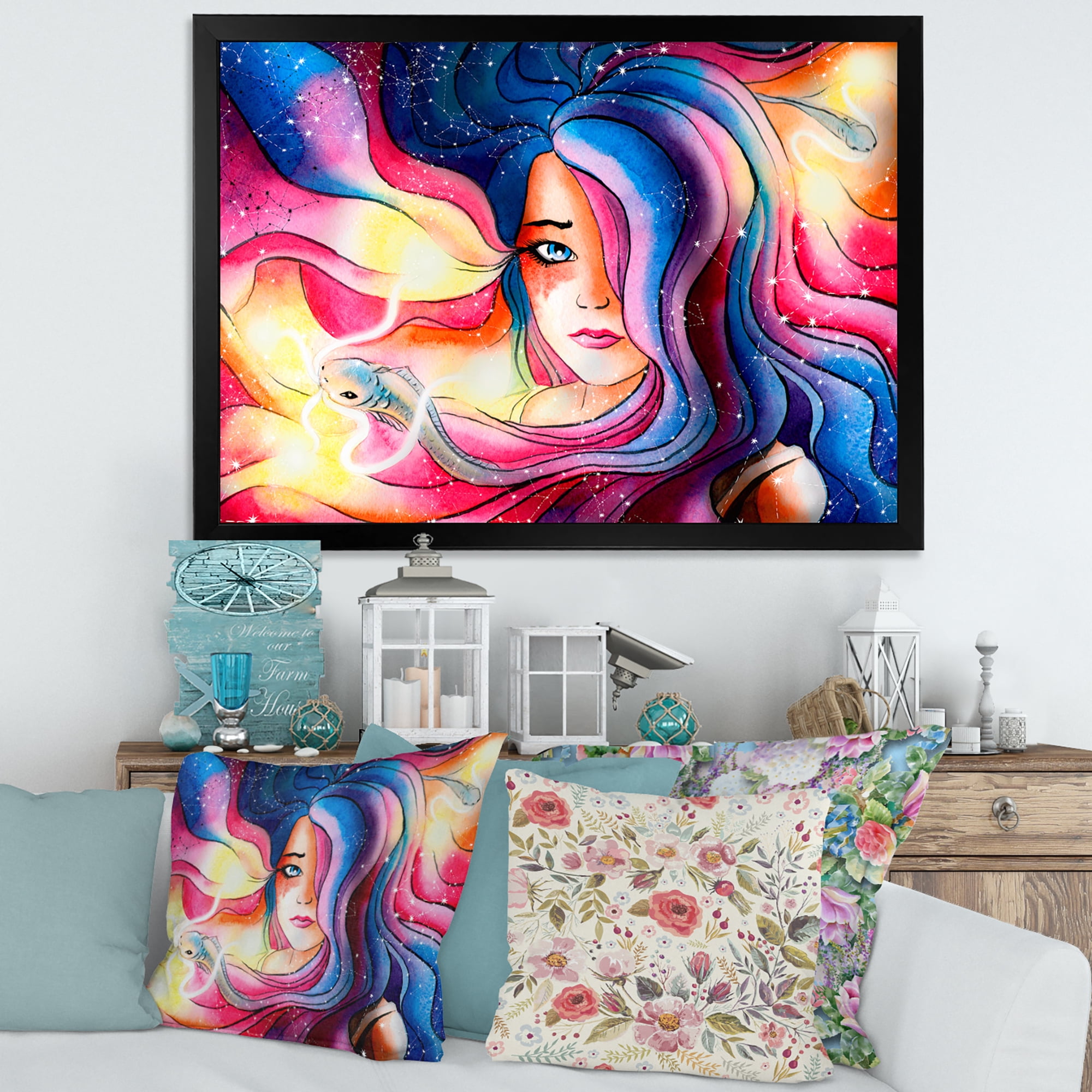 Designart 'The Girl Portrait With The Glowing Hair' Modern Framed Art Print