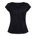 thumbnail image 4 of Rggeeun Women'S T-Shirts Solid Color Satin Short Sleeve Wrap V Neck Drape Lightweight for Summer Training Graceful Tee,Black,M, 4 of 4