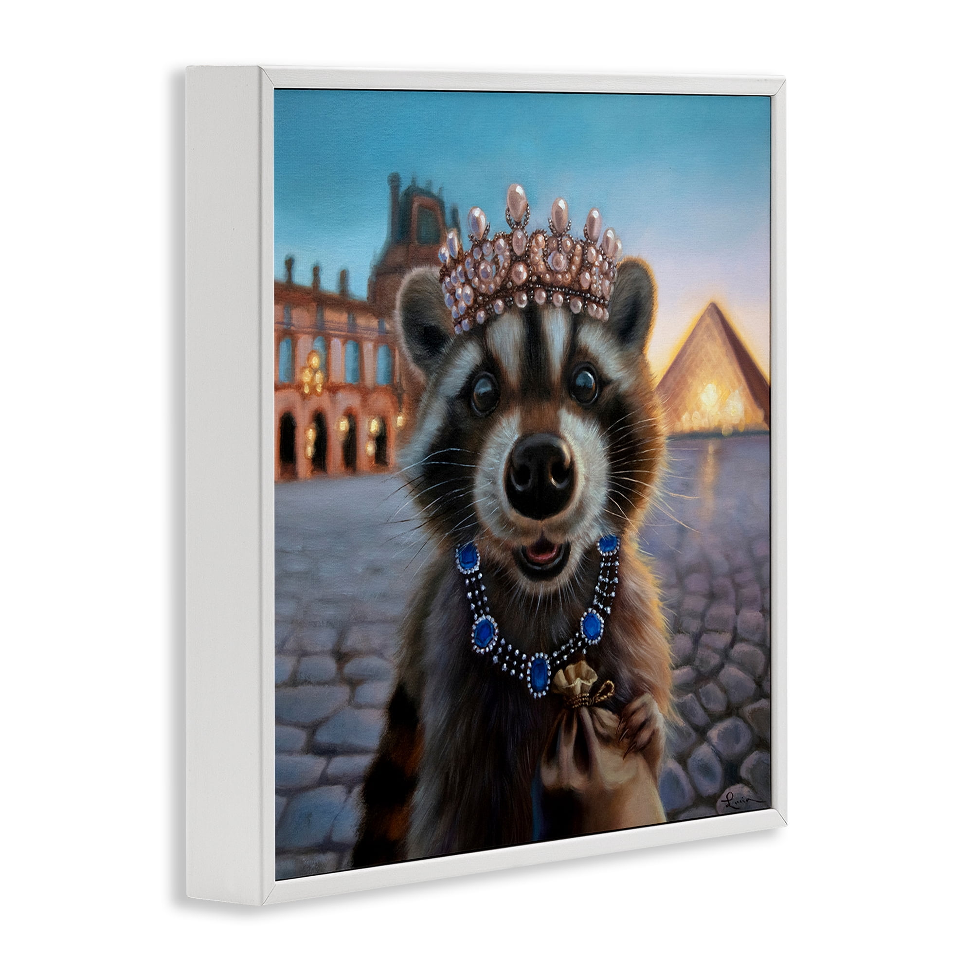 Stupell Industries Louvre Loot Raccoon White Framed Giclee Art, design by Lucia Heffernan