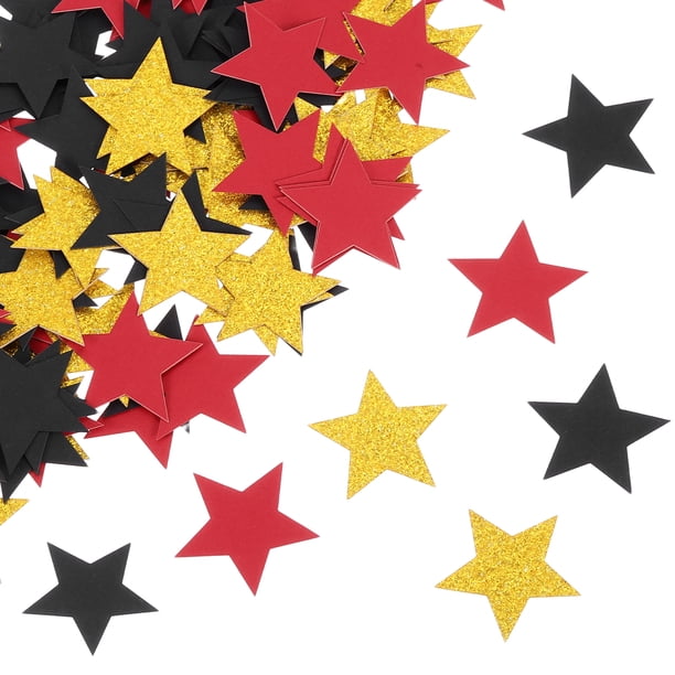200Pcs Confeti de Estrella Brillante Decoración de Mesa, 1.2x1.2Pulgadas, Dorado, Rojo, Negro