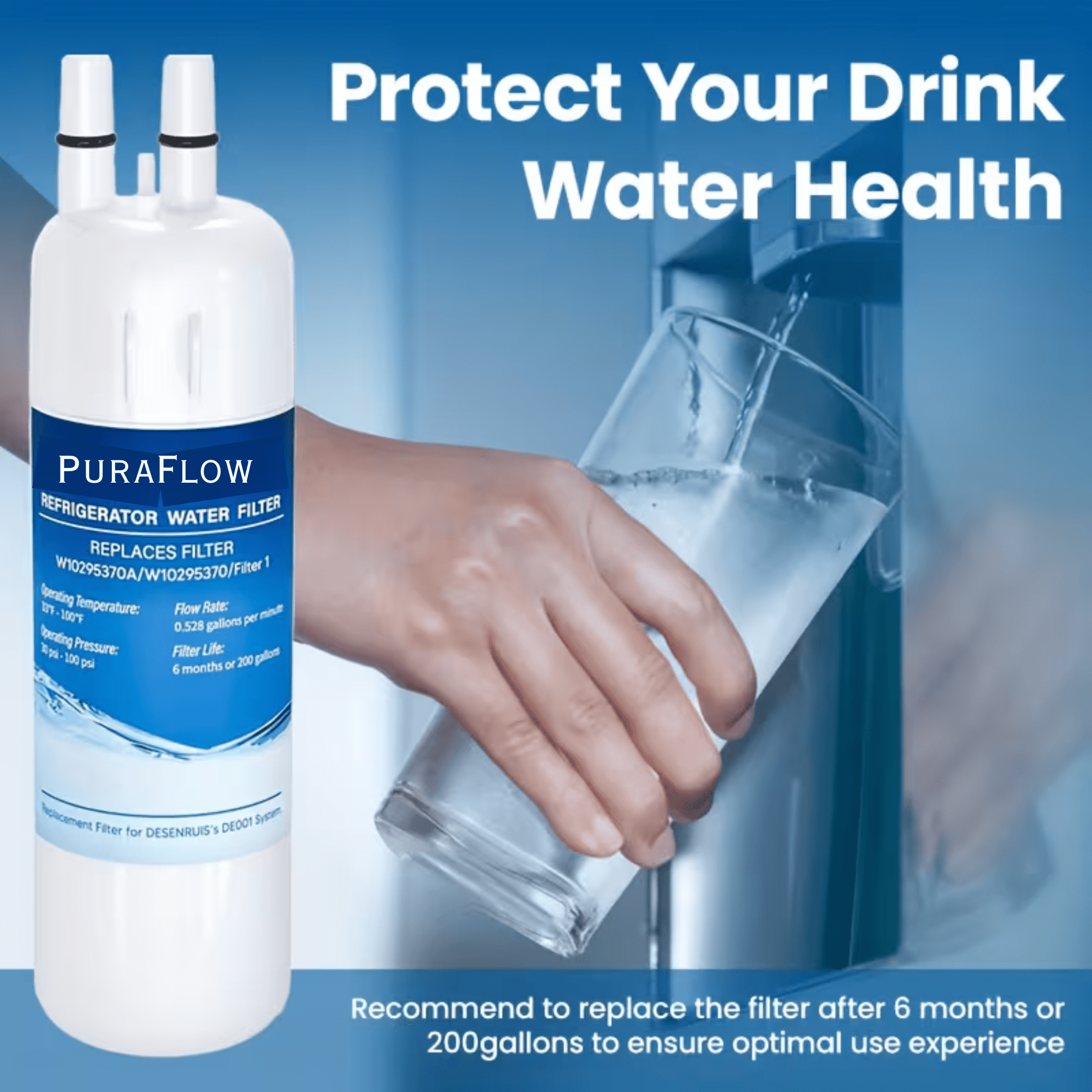 EDR1RXD1 Water Filter 1 Compatible with W10295370A W10295370 EDR1RXD1B 46-9081 46-9930 P5WB2L P8RFWB2L P8WB2L P4RFWB EDRD101G1W, 3-Pack