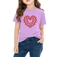 thumbnail image 4 of Girls Cute Heart Print T-Shirt | Kids Valentine's Day Cotton Top | Purple Short Sleeve Graphic Tee, Crewneck Casual,Size 7 T, 4 of 9