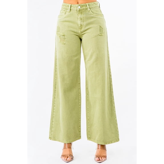 American Bazi High Waist Distressed Wide Leg Jeans
