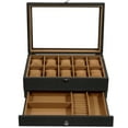 thumbnail image 4 of Uten 10-Slot Wooden Watch Box with Drawer, 2-Layer Display Case with Large Glass Top & Velvet Lining for Watches, Jewelry & Sunglasses, Black, 4 of 10