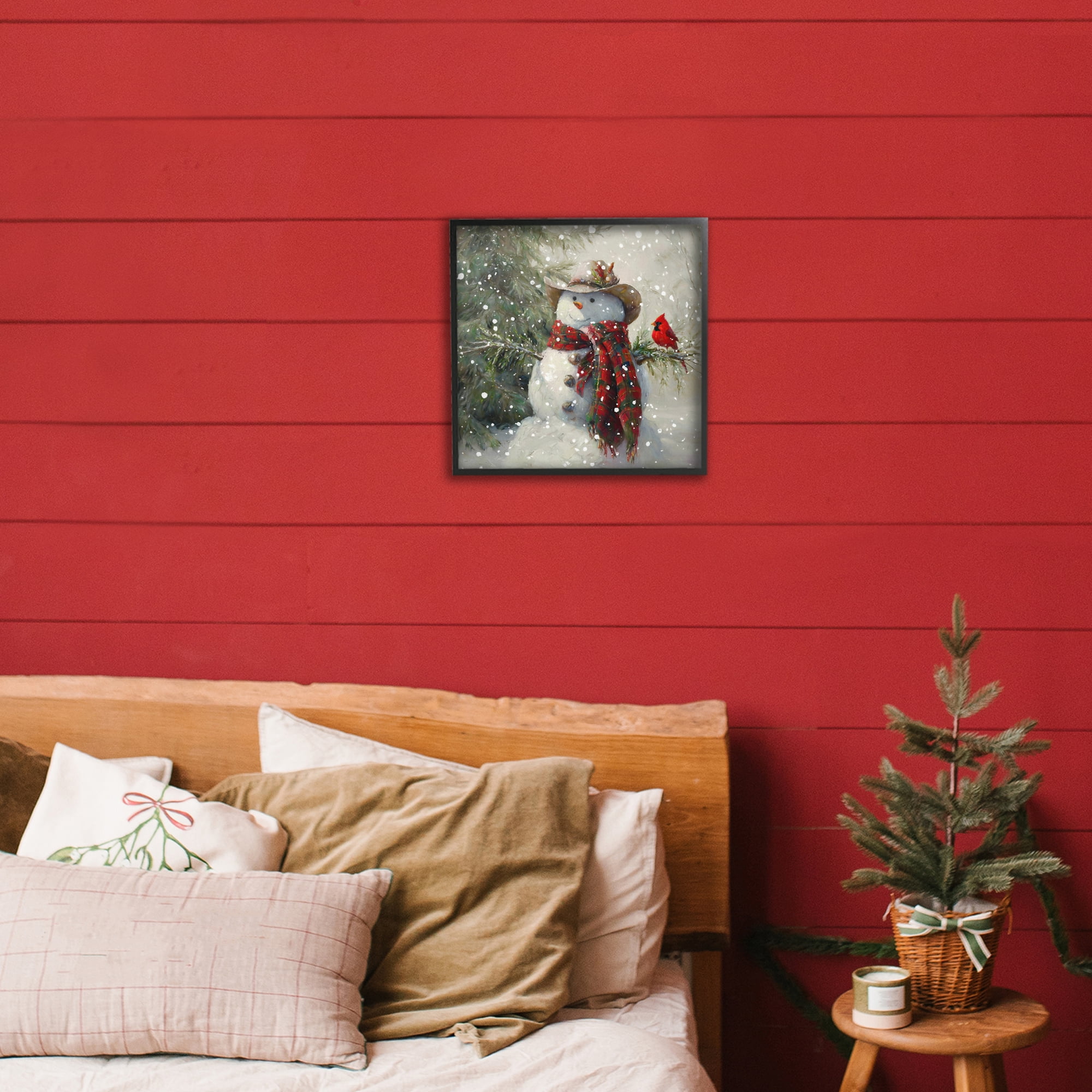 Stupell Industries Cowboy Snowman & Cardinal Black Framed Giclee Art, design by Tina LeCour