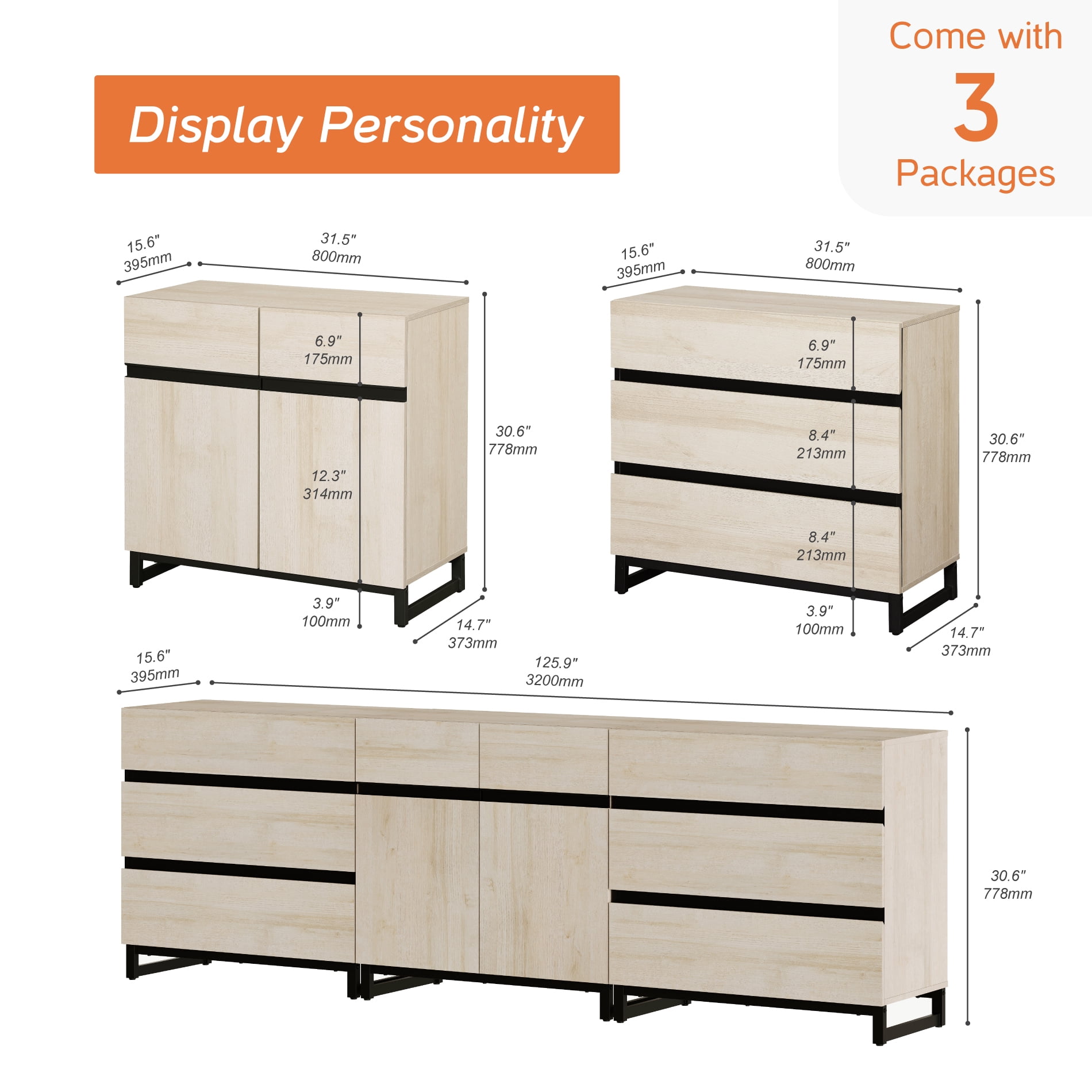 Modern TV Stand For Tvs Up To 100 Inch, 3-In-1 TV Console With Adjustable Shelves And 6 Drawers, Media Console For Living Room And Bedroom,Beige