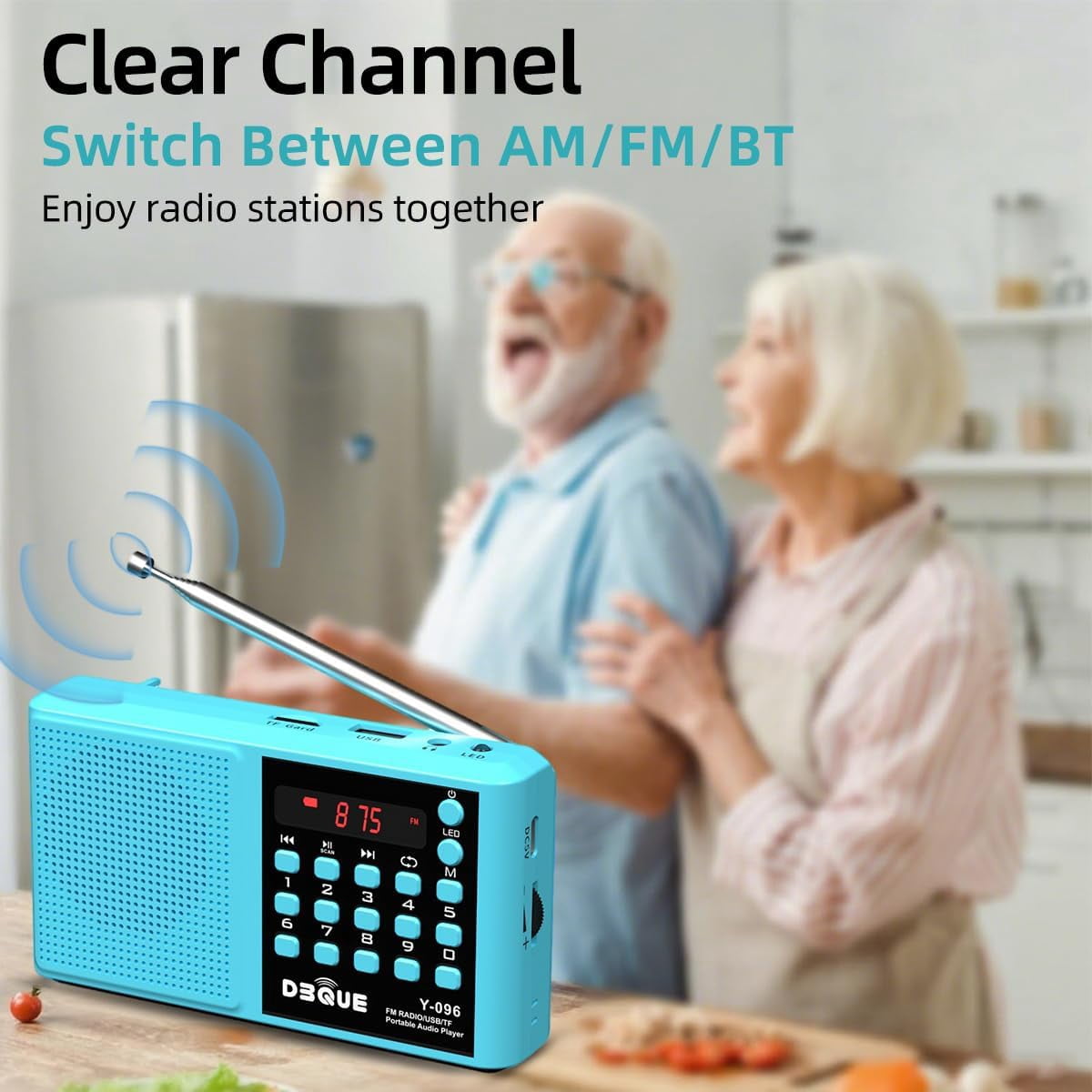 Portable AM FM Radio with Bluetooth Speaker, USB/TF Playback MP3 Player with USB-C Fast Charging, Auto Scan Save, Rechargeable Battery for Home Outdoor Use BT 5.0 Radio (Blue)