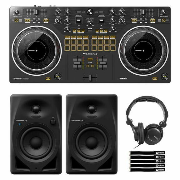 Pioneer DJ DDJ-REV1 Scratch Style 2-Channel DJ Controller with DM-40 Compact Active Monitor Speakers Promotional Package