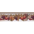 thumbnail image 2 of Fruits Apple Pear Plum Grapes Cherry Raspberry White Flowers on Vine Beautiful Lavender Wallpaper Border Retro Design, Roll 15' x 6.25'', 2 of 3