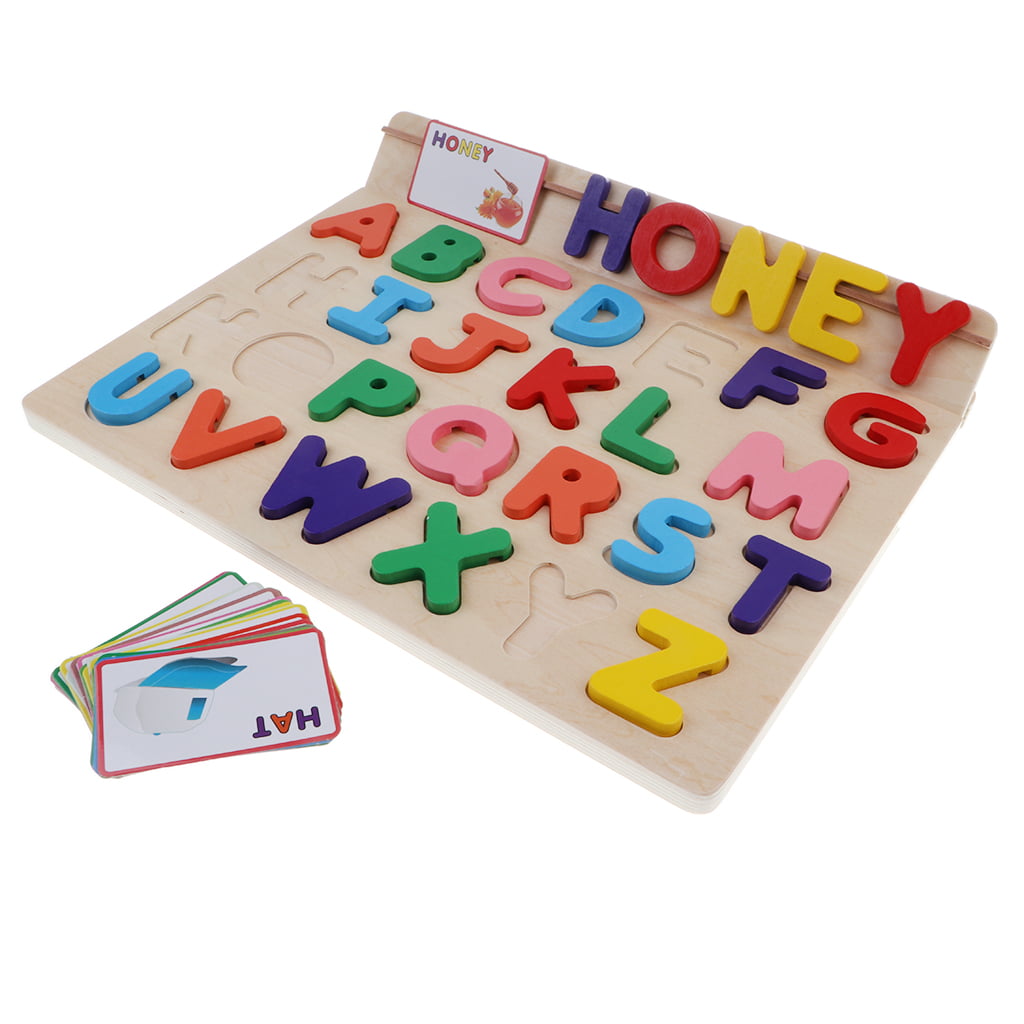 Wooden English Alphabet Board Toys Children Uppercase Letter Puzzle Learning 