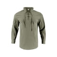 thumbnail image 4 of JTieacloth Casual Fashion Linen Long Sleeve Shirt With Drawstring Stand Collar Hip Hop Stylish Top For Outfits Wedding Button Down Shirt Green, 4 of 5