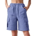 thumbnail image 3 of Outfmvch Cotton Linen Cargo Shorts Hiking Capris Carpenter Shorts Women Bermuda Shorts Hiking Short Joggers Women's Knee Length Relaxed Fit Multi-pockets & Pockets Summer High Waisted Blue 2XL, 3 of 6
