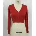 thumbnail image 1 of Tongliya Ladies Solid Color Buttoned High Waist 3/4 Sleeve Short Cardigan Top Yellow_M, 1 of 15