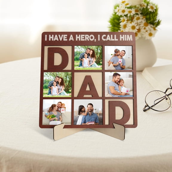 Wooden Dad Picture Frame Decor, Fathers Day Photo Frame, Papa Birthday Gifts from Daughter Son, Table Shelf Desk Office Home Decorations
