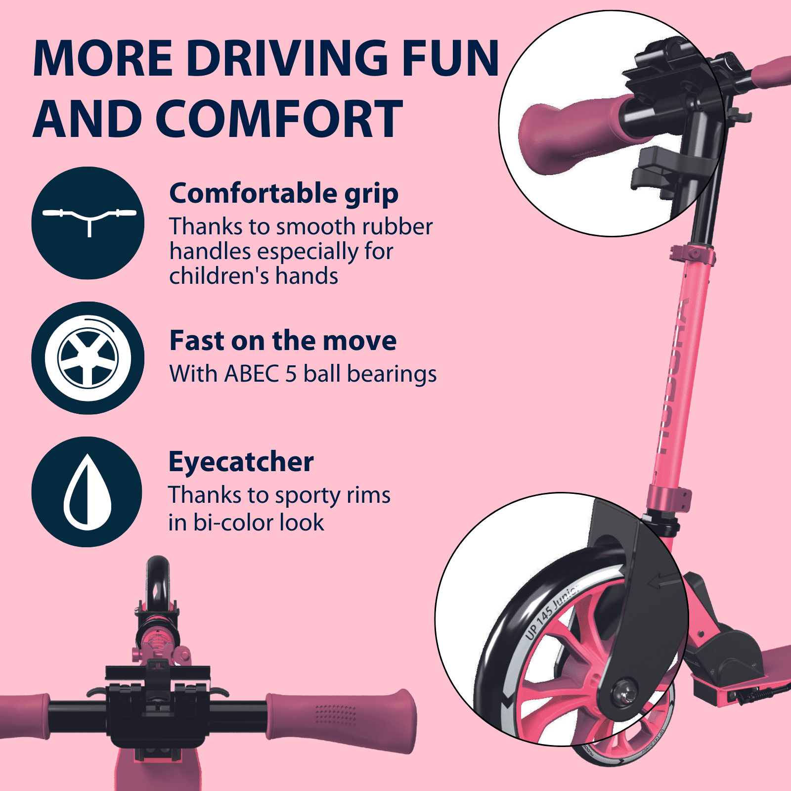 Hudora Scooter up 145 (57") Junior Berry - Lightweight - Age 3+ - up to 132lb