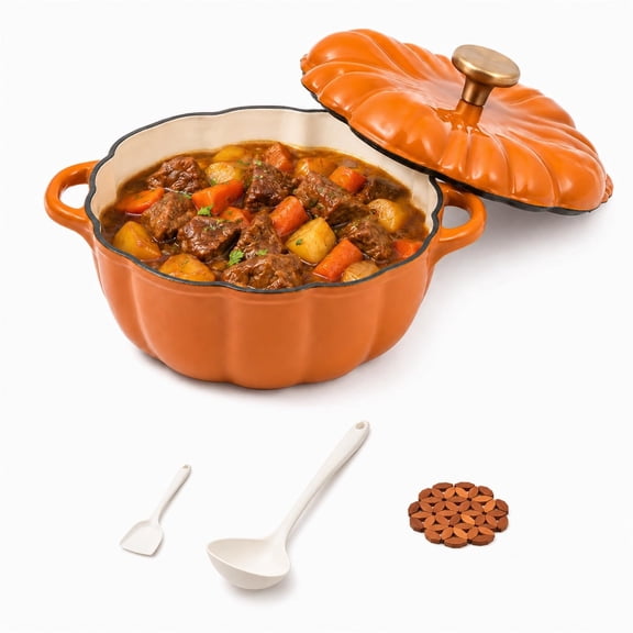 Pumpkin Dutch Oven with Lid, Enameled Cast Iron Pumpkin Pot
