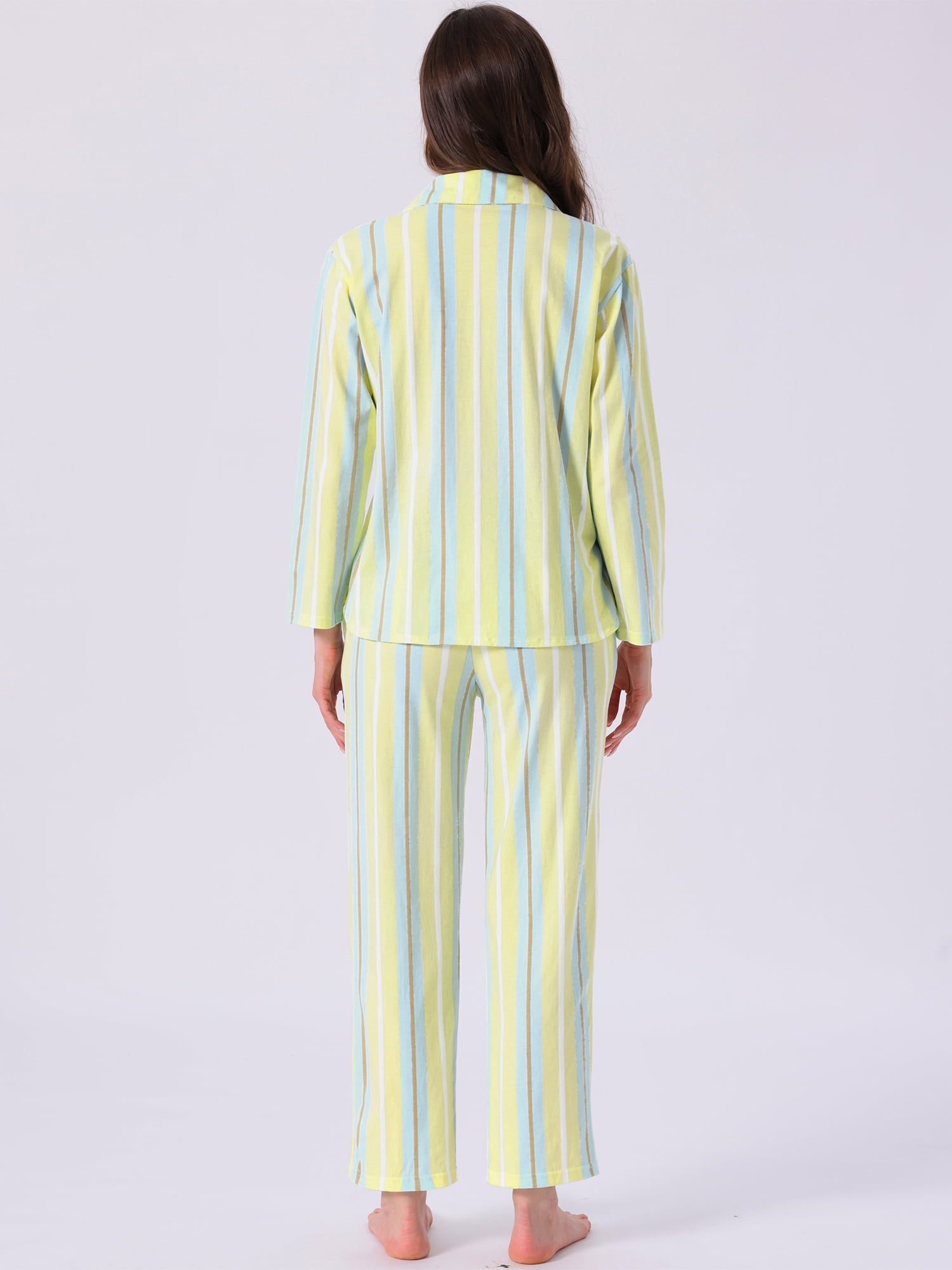 DARING DIVA Cotton Pajamas Button Down Pants Loungewear Set XS Yellow Stripe