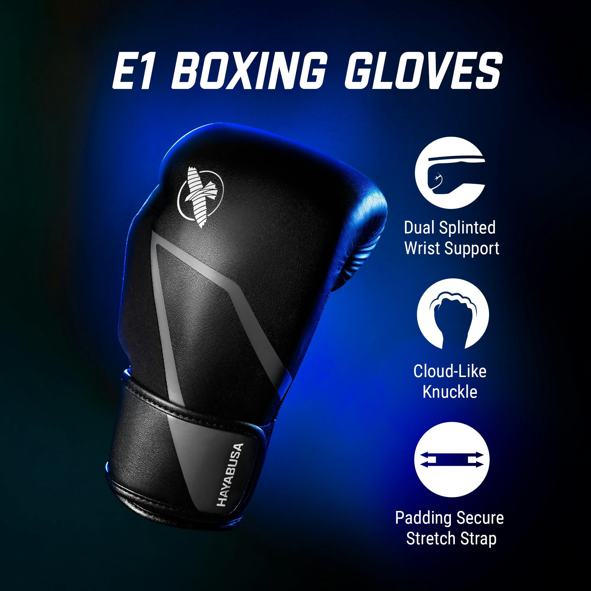 Hayabusa E1 Boxing Gloves for Men and Women - Black/Grey, 18oz