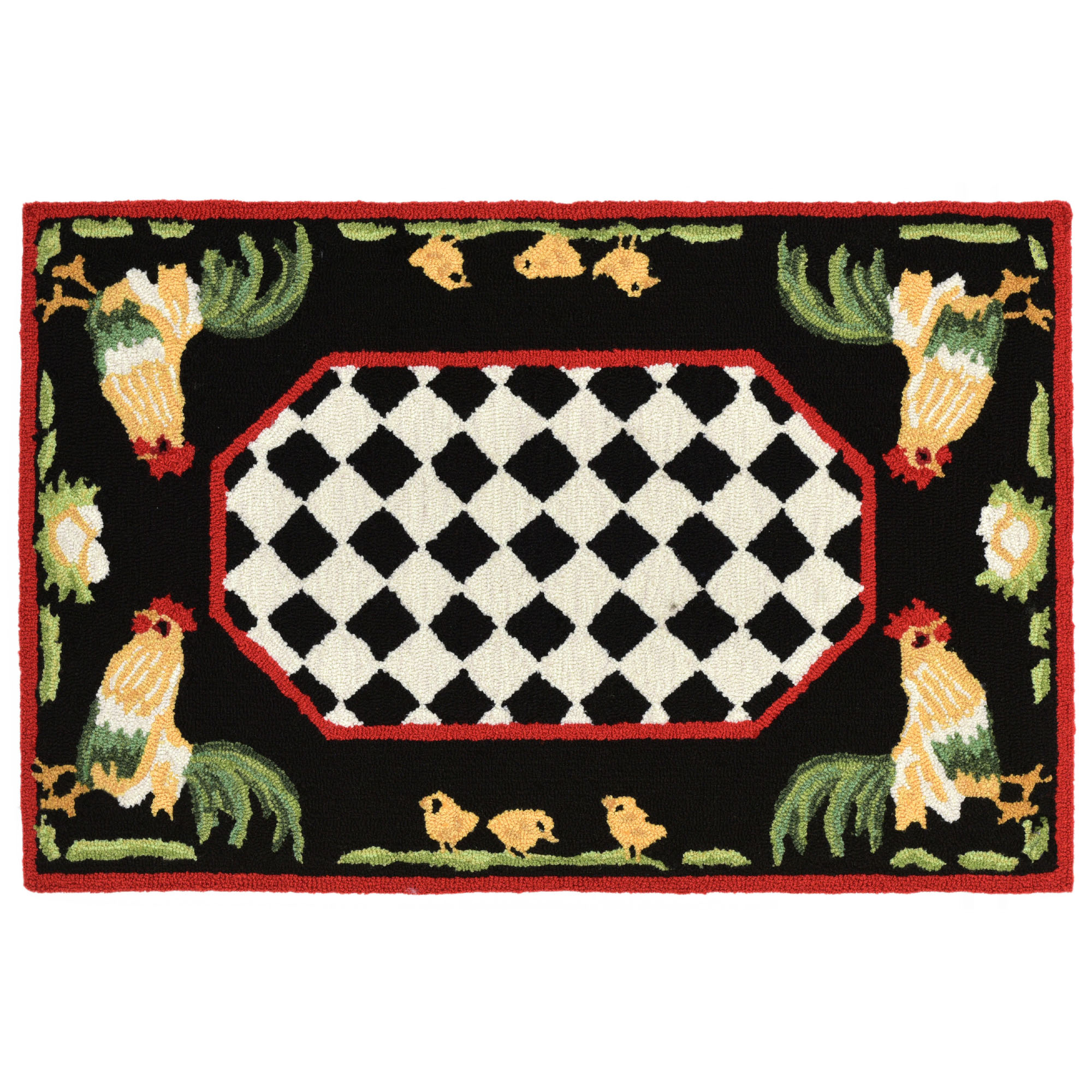 Liora Manne Frontporch Rooster Indoor/Outdoor Rug Black 24"X60