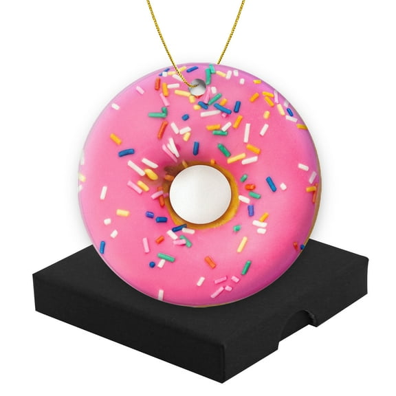 Christmas Ornament Round Ceramic Keepsake Holiday Present Christmas Decoration for Tree 2.95inAraffe Donut With Pink Frosting And Sprinkles