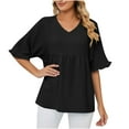 thumbnail image 1 of Timegard Oversized Tops for Women V-Neck Ruffle Half Sleeve Ruched Lightweight Summer Casual Loose Tops, 1 of 7