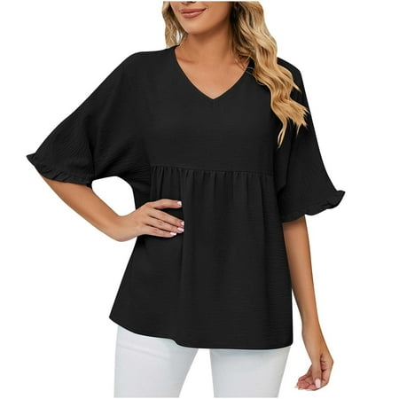 

Corset Tops for Women Women s Fashion Casual Short Sleeve Buttons Comfortable Solid Color Tops Blouse Loose Workout Tshirts Shirts for Women Black S