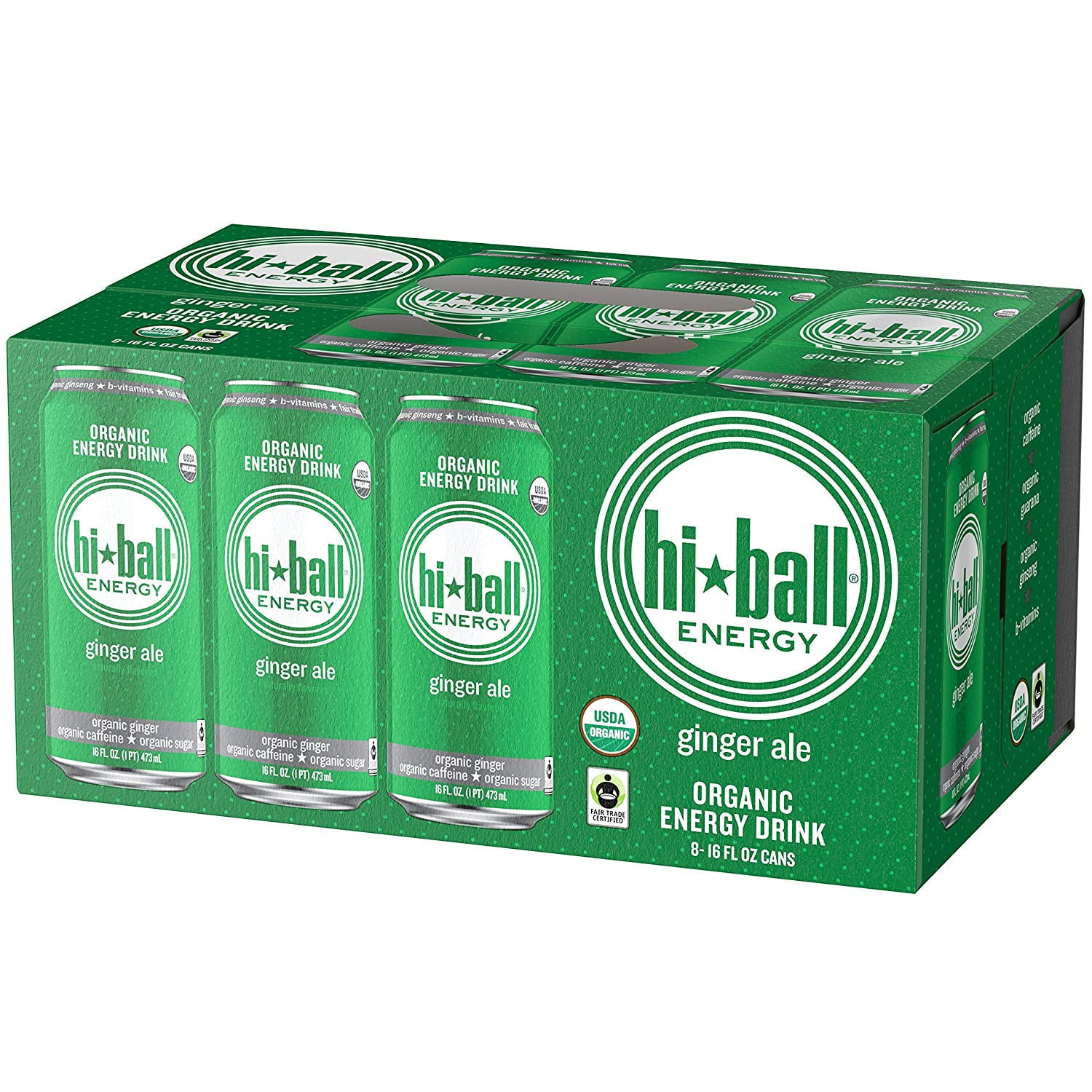 HiBall Ginger Ale Organic Energy Drink, 16 oz, 8 Ct