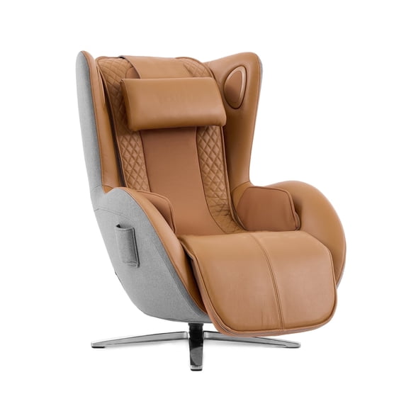 NOUHAUS Aurora Genuine Leather Zero Gravity Heat Bluetooth Massage Chair Living Room Bedroom (Dark Caramel)
