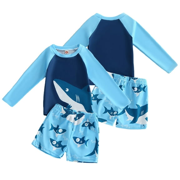 KYAIGUO Toddler Kids Boys Two Piece Rash Guard Swimsuits Baby Long Sleeve Sunsuit Swimwear Sets Cartoon Bathing Suit for 2-7 Years Old