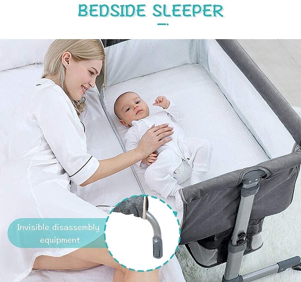 Newlake 3-in-1 Height Adjustable Baby Bassinet & Bedside Sleeper for Newborns, Grey