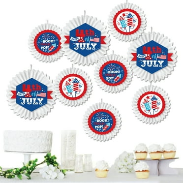 Big Dot of Happiness Firecracker 4th of July - Hanging Party Tissue Decoration Kit - Paper Fans - Set of 9