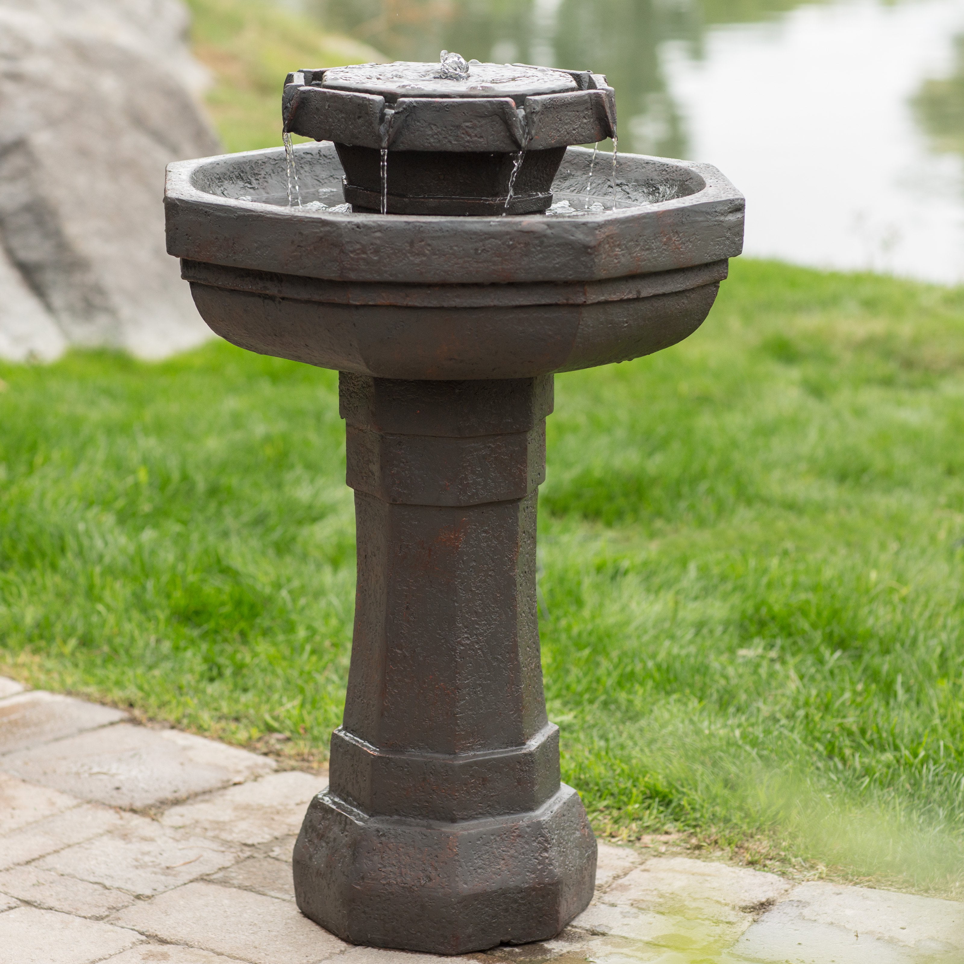 Hex Outdoor Tiered Solar Fountain by Kenroy Home