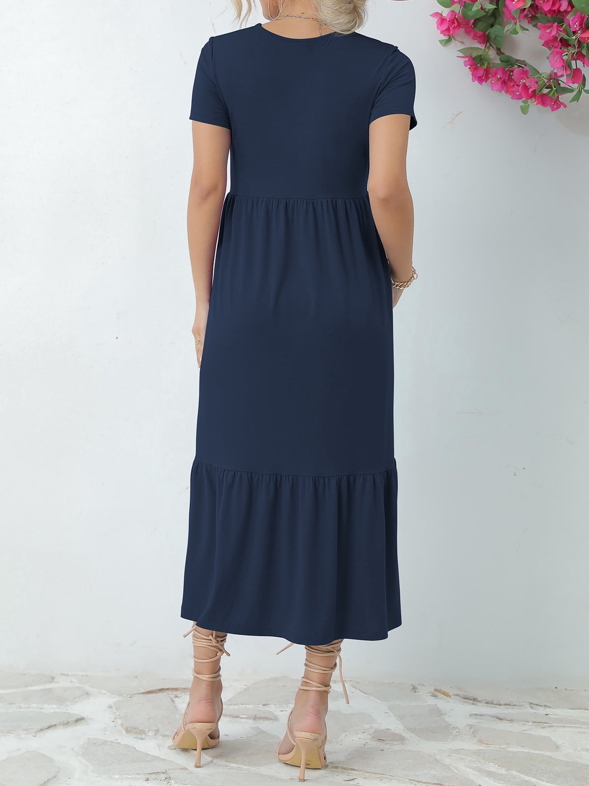 SIEANE Women's Casual Summer Dress, Short Sleeve Crew Neck, Tiered Maxi  Beach Dress with Pockets - Walmart.com